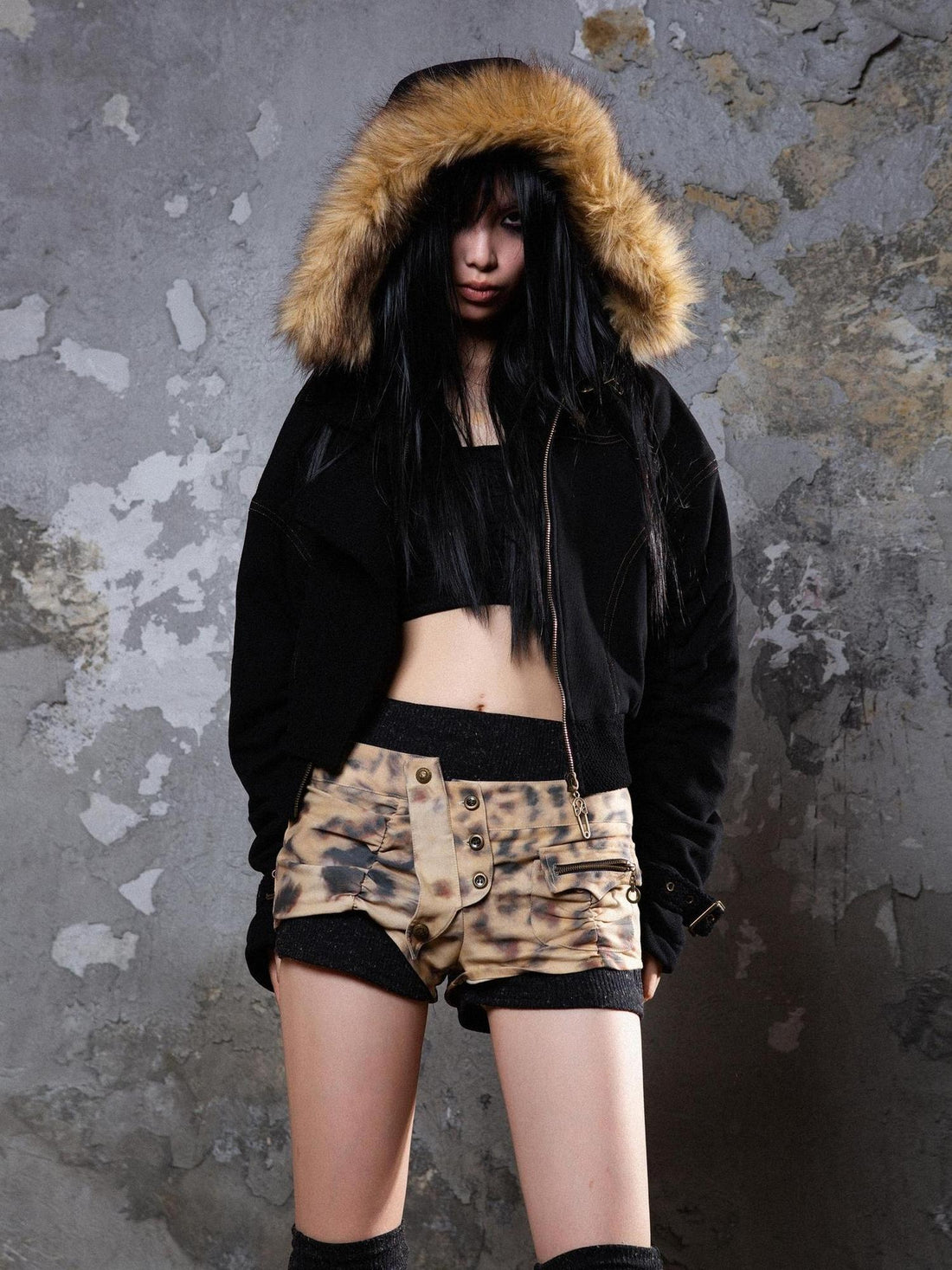 ARIADNAw Punk Patchwork Split Jacket Loose Streetwear Coat