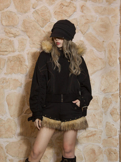 ARIADNAw Punk Patchwork Split Jacket Loose Streetwear Coat