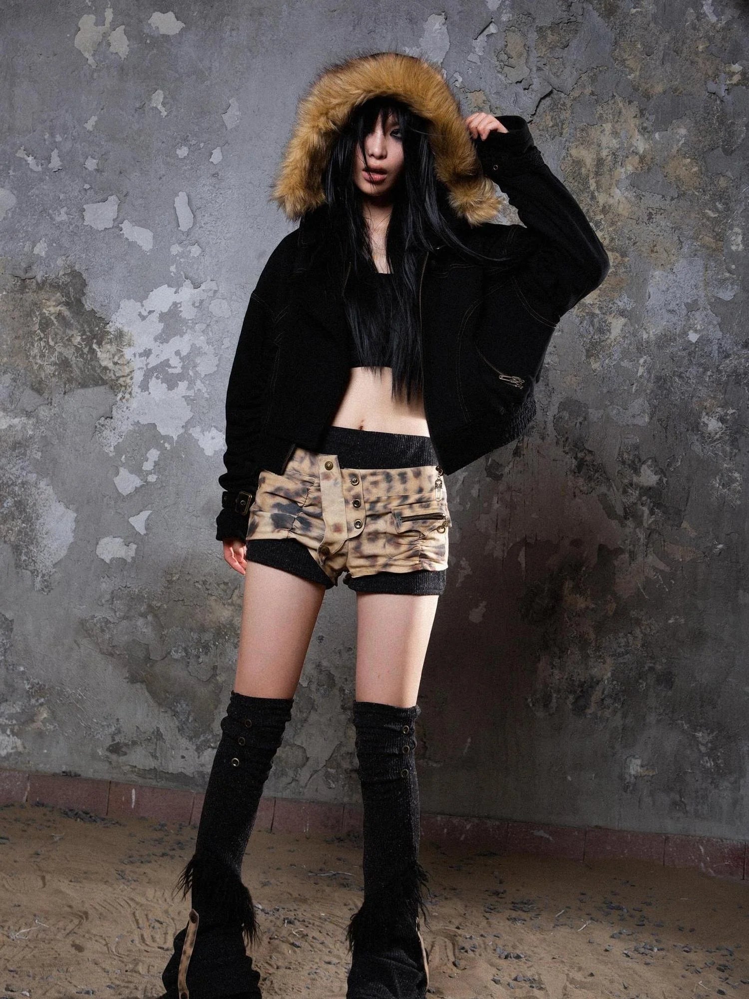 Punk Patchwork Split Jacket Loose Streetwear Coat