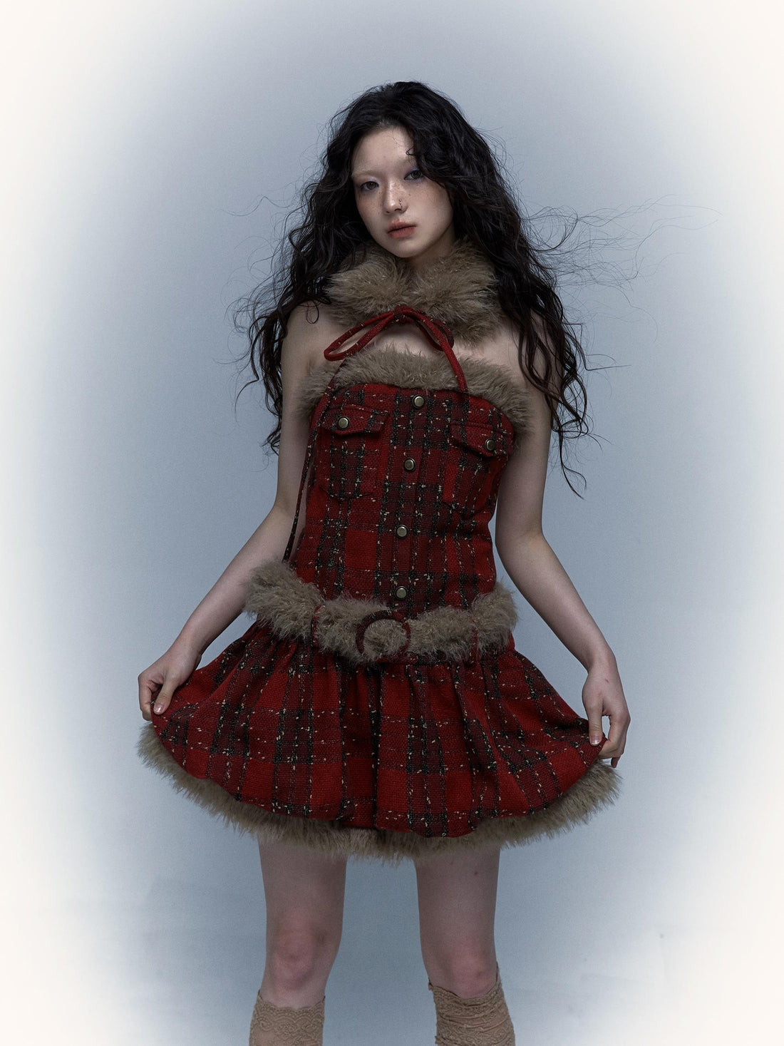 Punk Plaid Bustier Tube Dress for Christmas Party Dresses