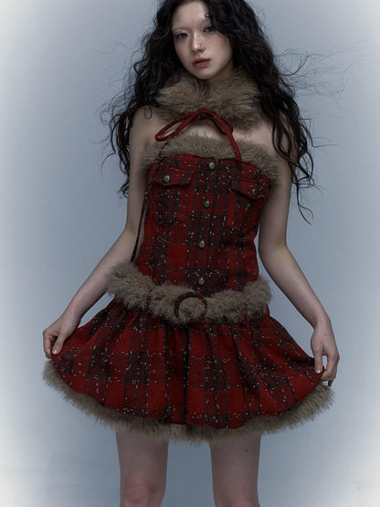 Punk Plaid Bustier Tube Dress for Christmas Party Dresses