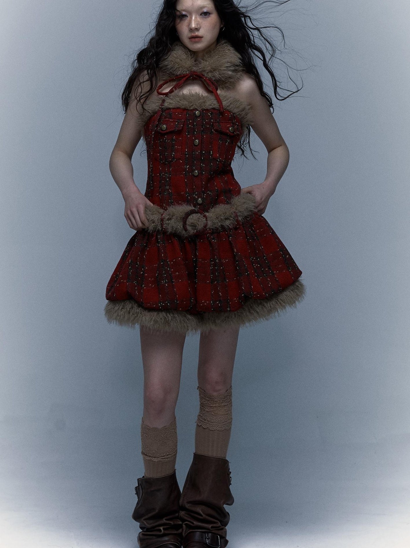 Punk Plaid Bustier Tube Dress for Christmas Party Dresses