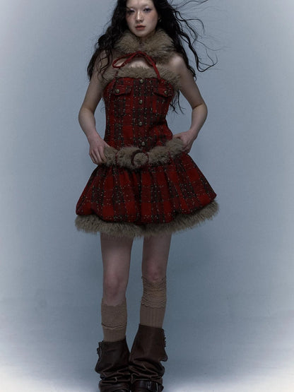 Punk Plaid Bustier Tube Dress For Christmas Party Dresses