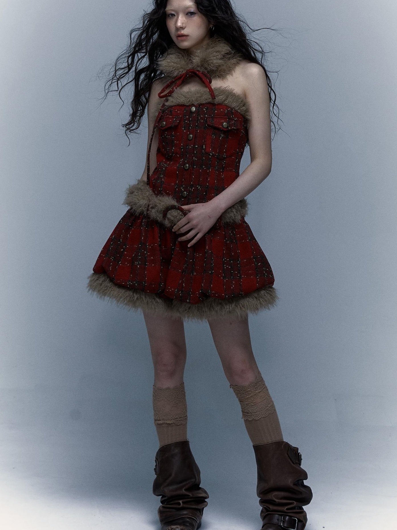 Punk Plaid Bustier Tube Dress for Christmas Party Dresses