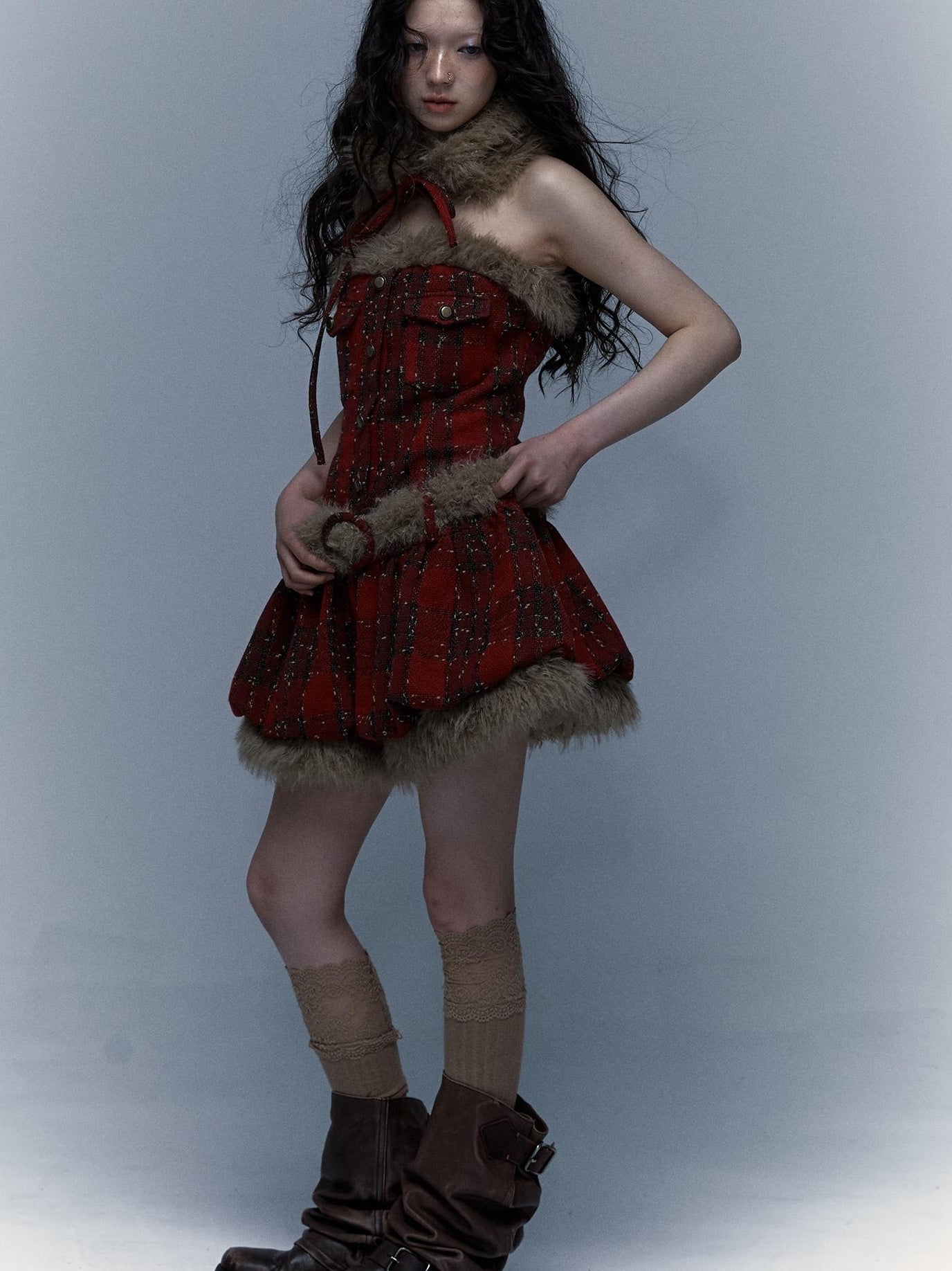 Punk Plaid Bustier Tube Dress for Christmas Party Dresses
