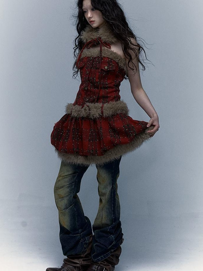 Punk Plaid Bustier Tube Dress for Christmas Party Dresses