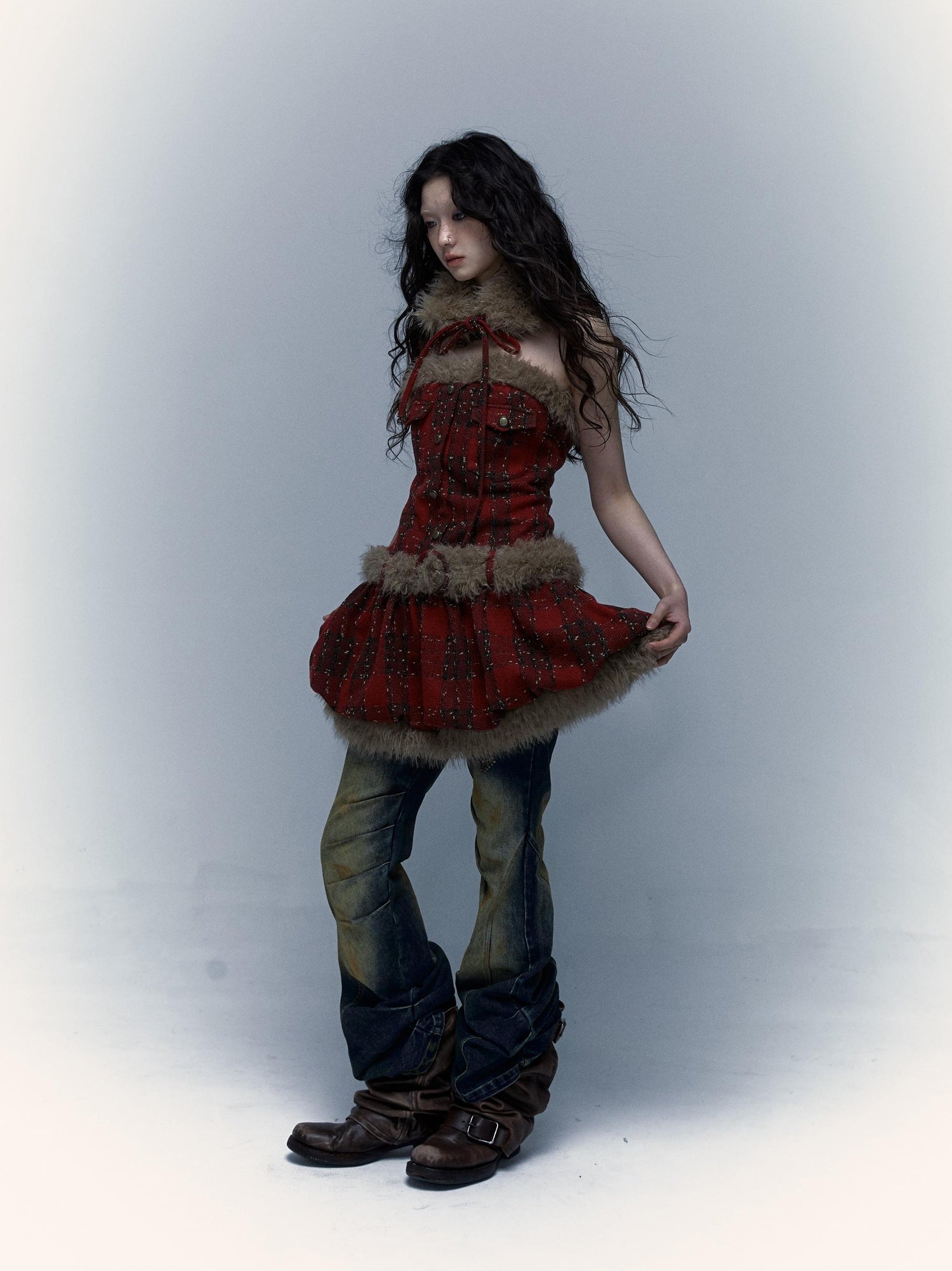 Punk Plaid Bustier Tube Dress for Christmas Party Dresses