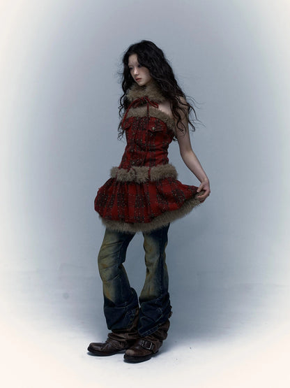 Punk Plaid Bustier Tube Dress For Christmas Party Dresses