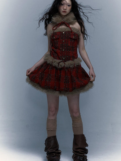 Punk Plaid Bustier Tube Dress for Christmas Party Dresses