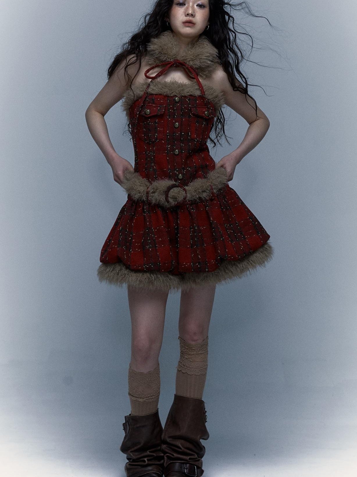 Punk Plaid Bustier Tube Dress for Christmas Party Dresses