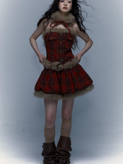 Punk Plaid Bustier Tube Dress for Christmas Party Dresses