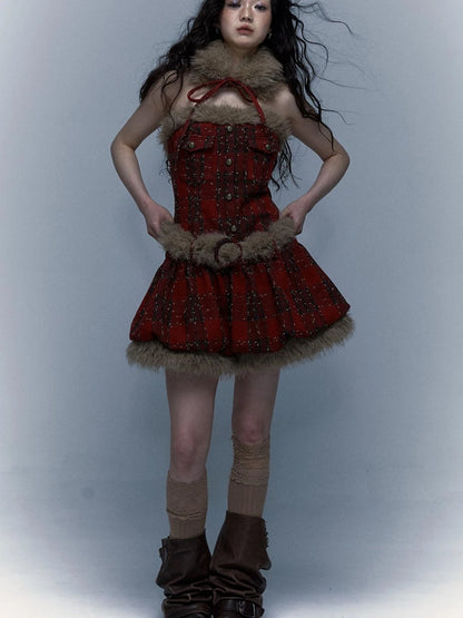 Punk Plaid Bustier Tube Dress For Christmas Party Dresses