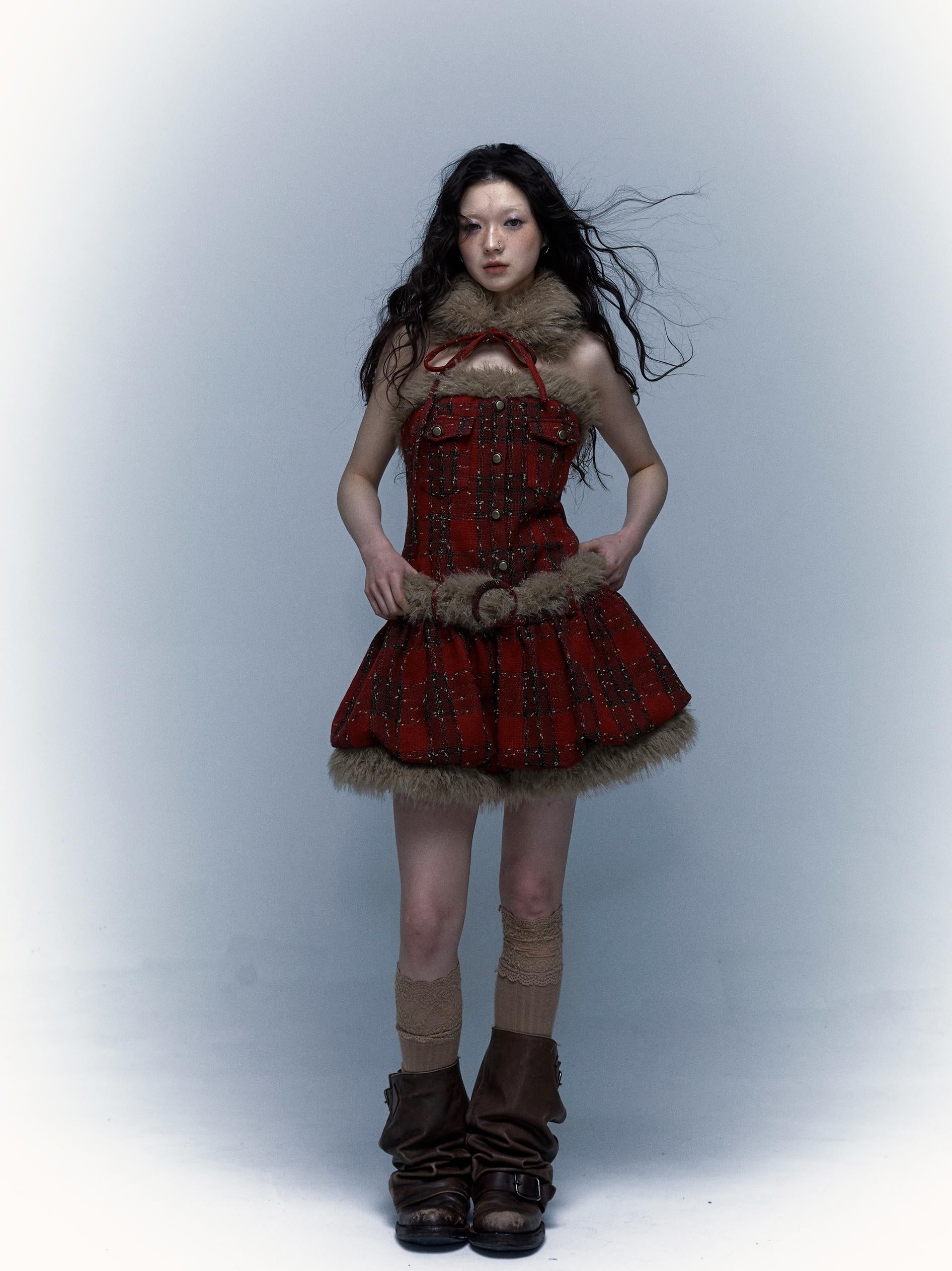 Punk Plaid Bustier Tube Dress for Christmas Party Dresses