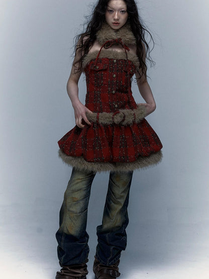 Punk Plaid Bustier Tube Dress for Christmas Party Dresses