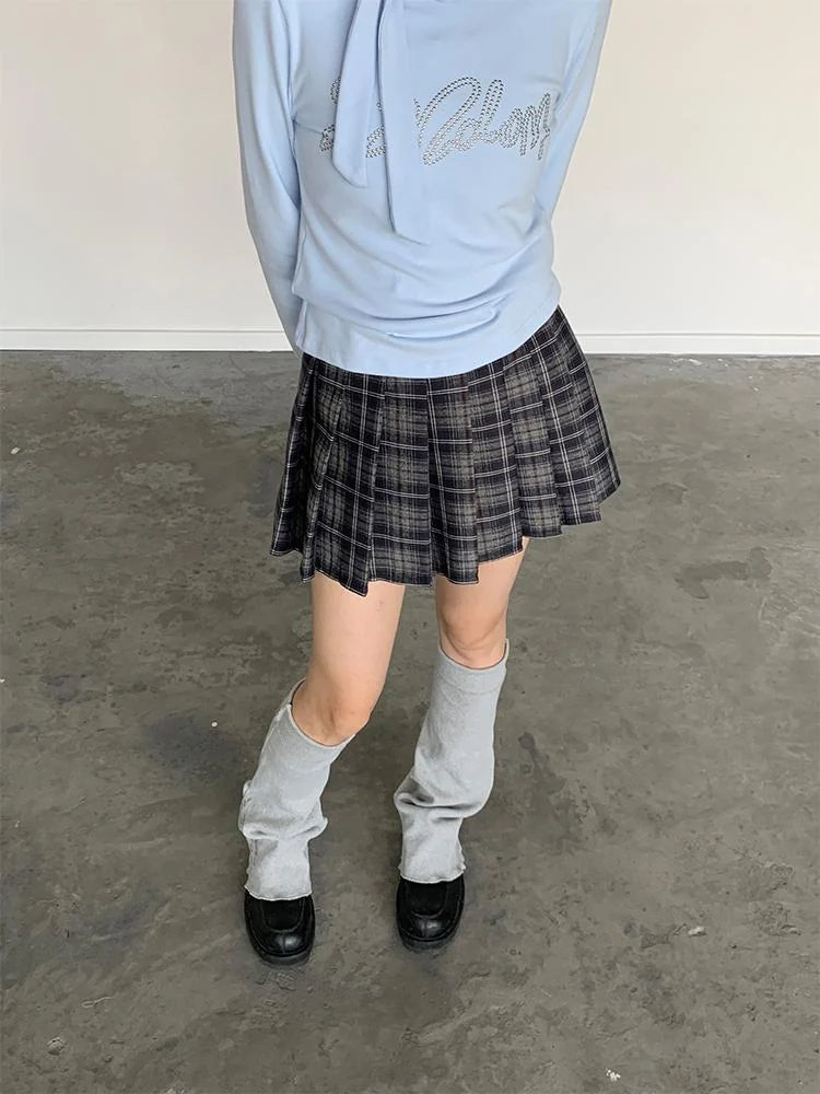 Punk Plaid Pleated Mini Skirt Mid Waist Lined A-Line Skirt