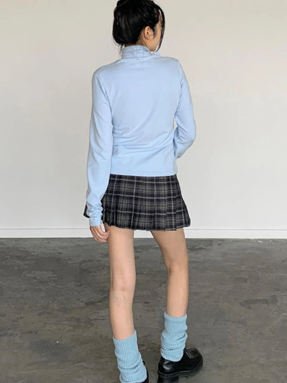 Punk Plaid Pleated Mini Skirt Mid Waist Lined A-Line Skirt