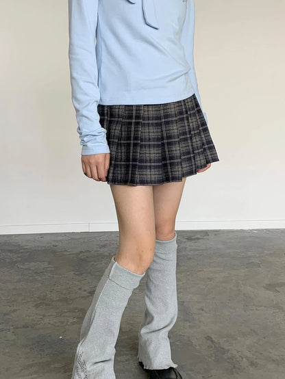 Punk Plaid Pleated Mini Skirt Mid Waist Lined A-Line Skirt