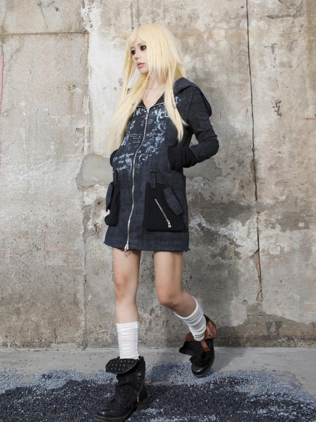 ARIADNAw Punk Print Hooded Sweatshirt Spring Women Long Sleeve Top