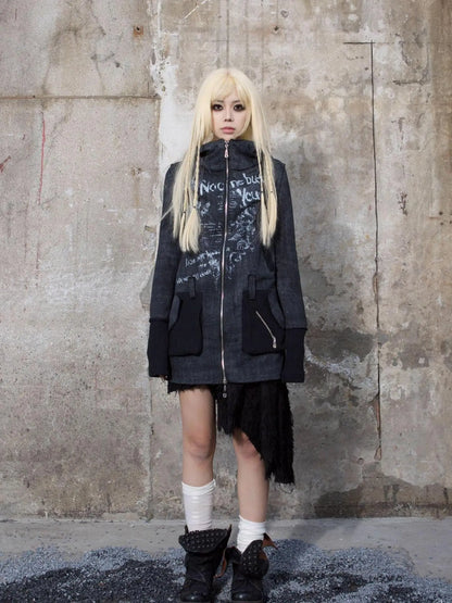 Punk Print Hooded Sweatshirt Spring Women Long Sleeve Top