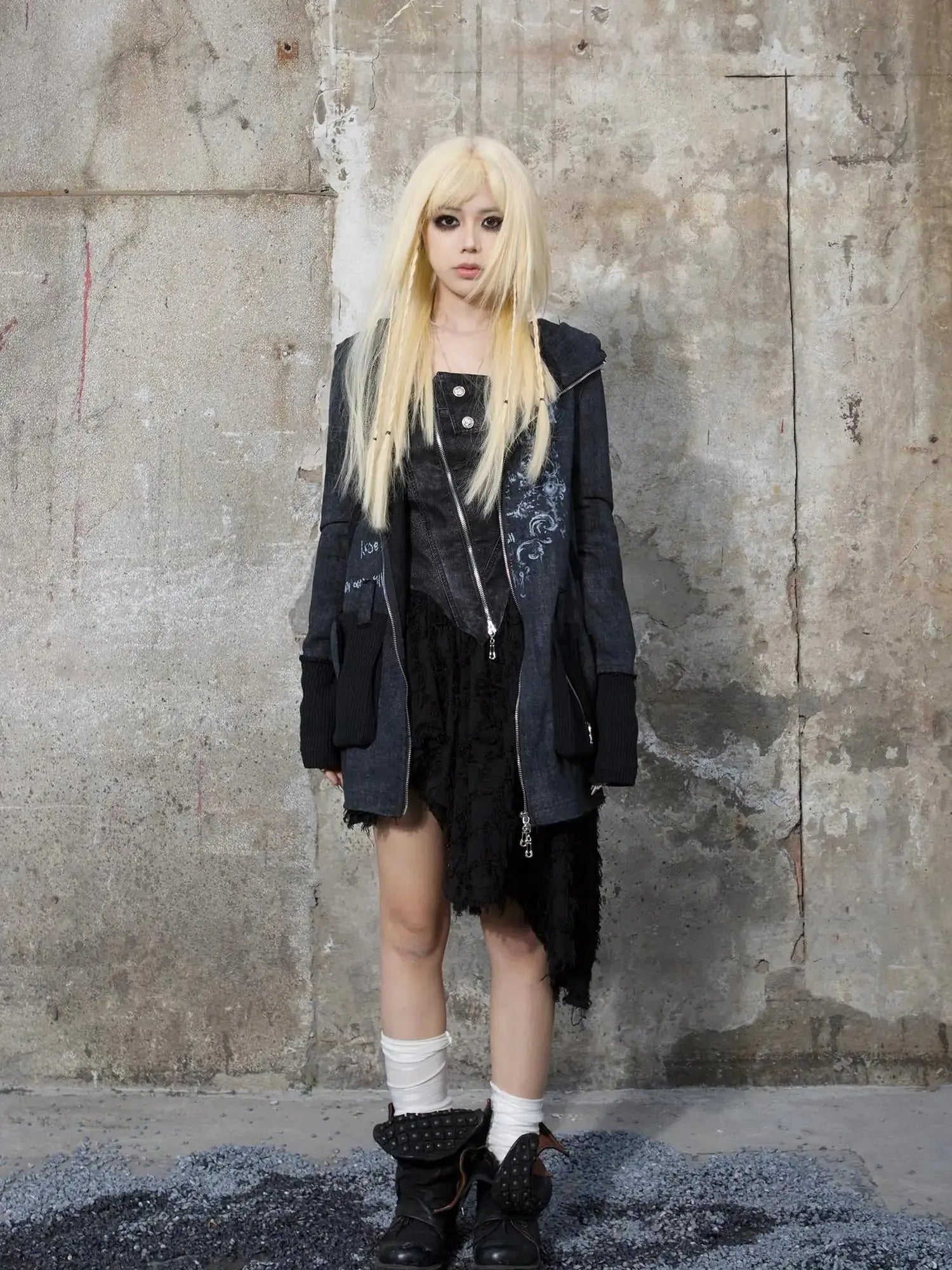 Punk Print Hooded Sweatshirt Spring Women Long Sleeve Top