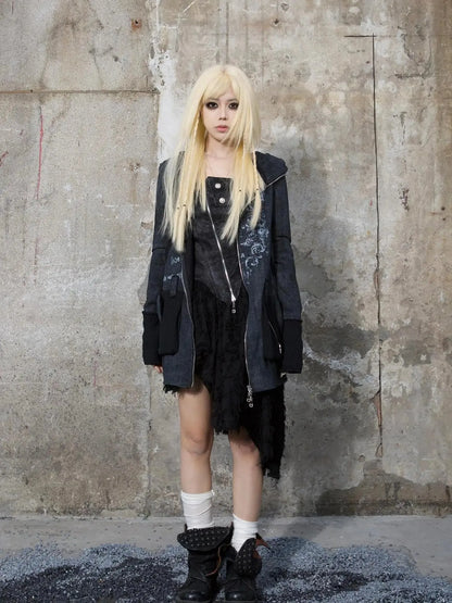 Punk Print Hooded Sweatshirt Spring Women Long Sleeve Top