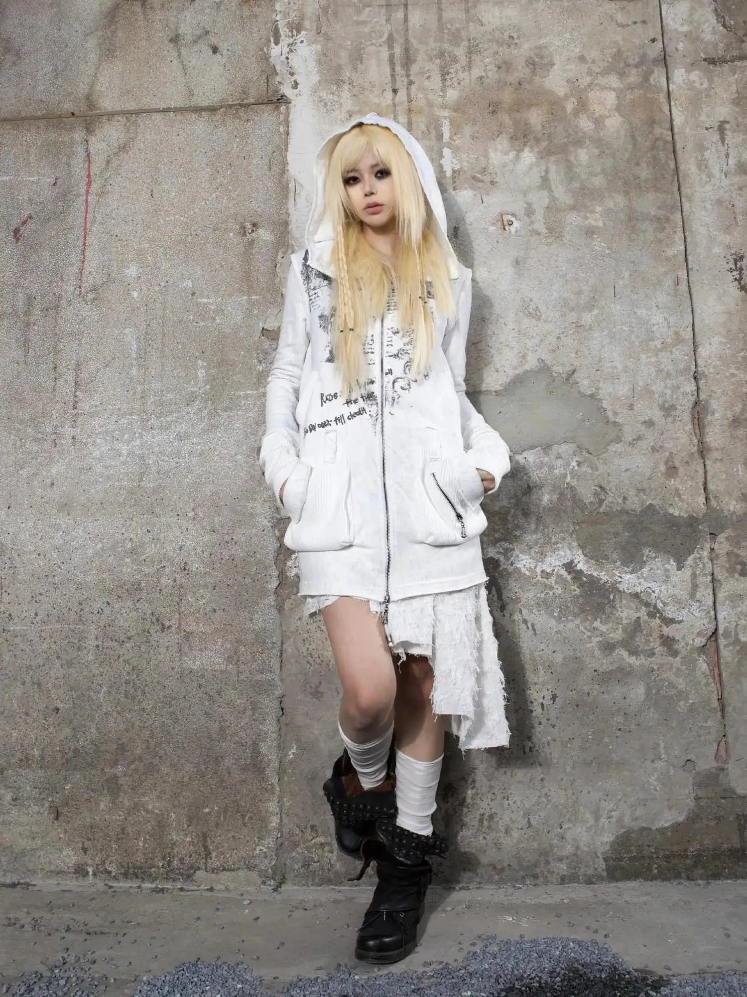 Punk Print Hooded Sweatshirt Spring Women Long Sleeve Top