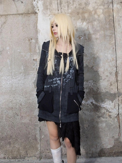 Punk Print Hooded Sweatshirt Spring Women Long Sleeve Top