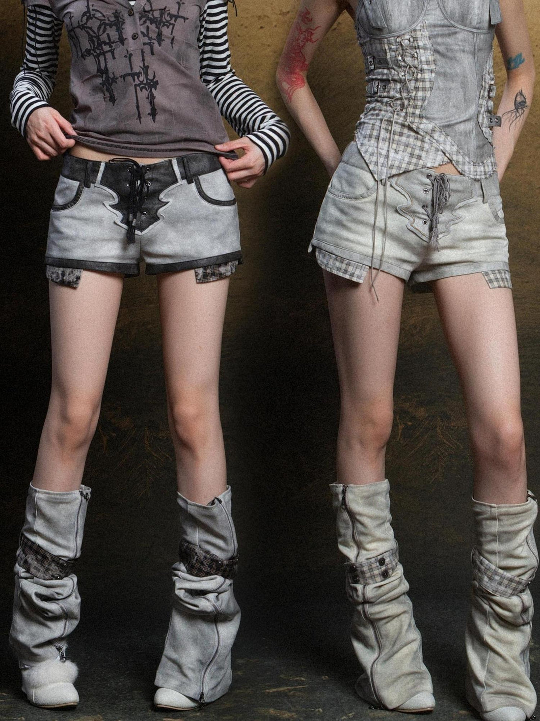 ARIADNAw Punk Rebel Ariadna Pu Shorts Leggings Color Block Design