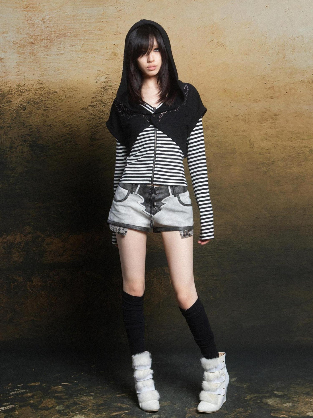 ARIADNAw Punk Rebel Ariadna Pu Shorts Leggings Color Block Design