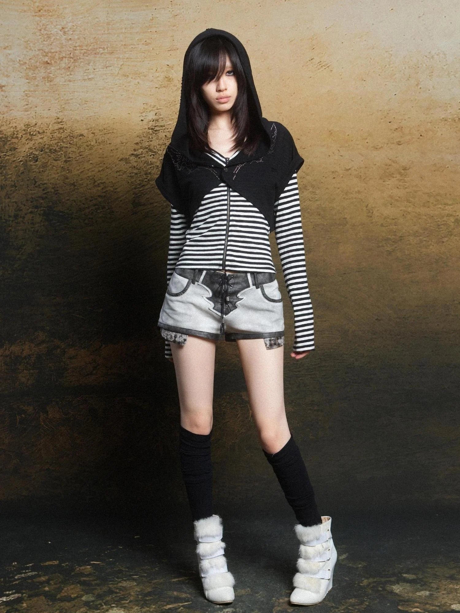 Punk Rebel Ariadna Pu Shorts Leggings Color Block Design