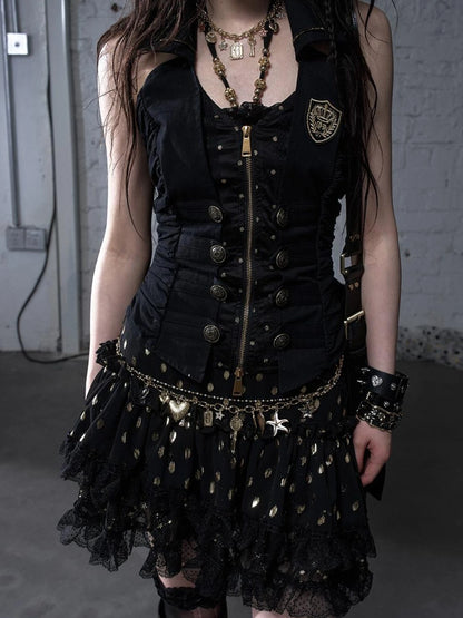 Punk Retro Cross Layered Necklace With Heart &amp; Rhinestones