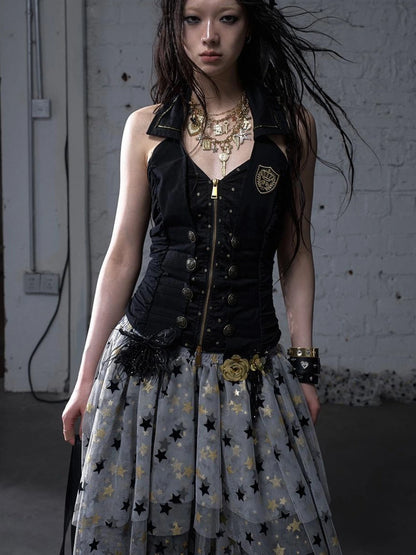 Punk Retro Cross Layered Necklace With Heart &amp; Rhinestones