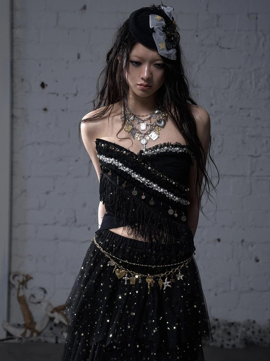 Punk Retro Cross Layered Necklace With Heart &amp; Rhinestones