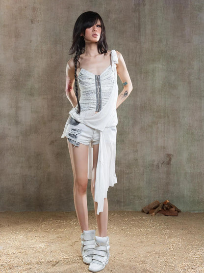 Punk Retro Multi Way Denim Shorts With Detachable Straps