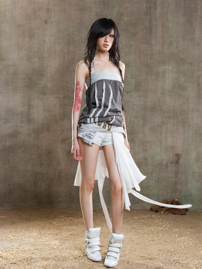 ARIADNAw Punk Retro Multi Way Denim Shorts With Detachable Straps