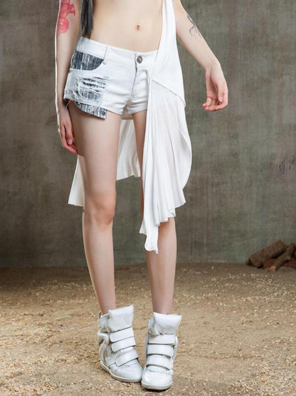ARIADNAw Punk Retro Multi Way Denim Shorts With Detachable Straps