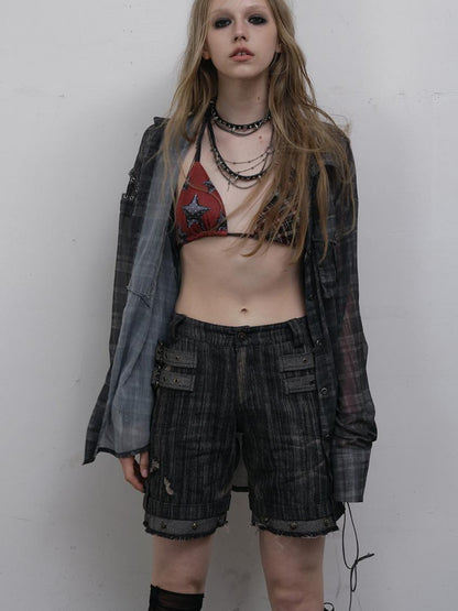 NO ROMANCE Punk Retro Y2K Bikini Swimwear With Star Print