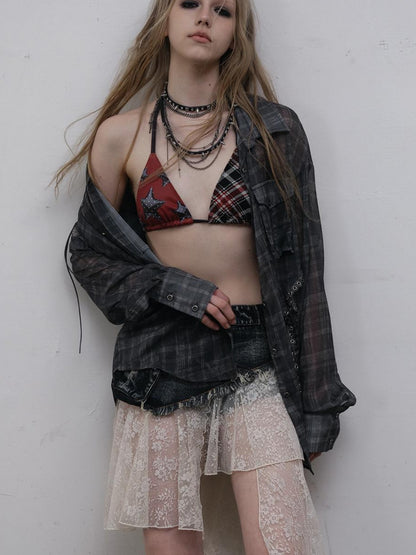 NO ROMANCE Punk Retro Y2K Bikini Swimwear With Star Print