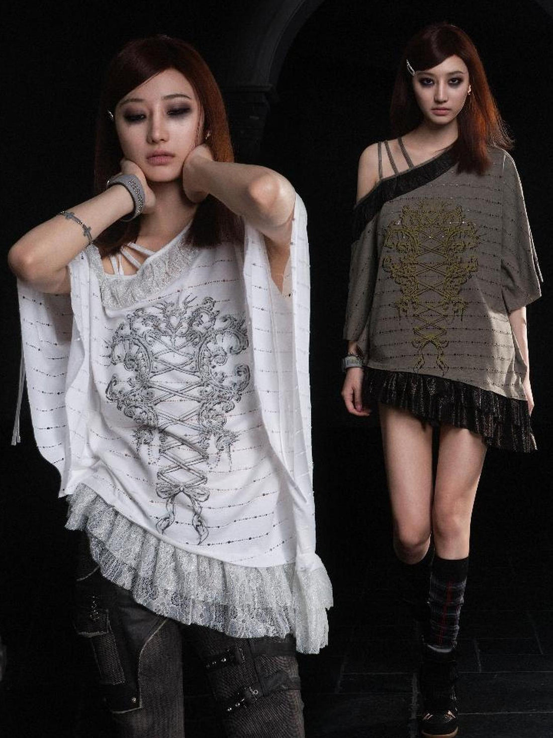 Punk Revival Batwing Lace Tee Vintage Summer Top