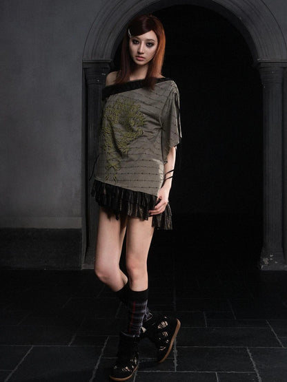 Punk Revival Batwing Lace Tee Vintage Summer Top