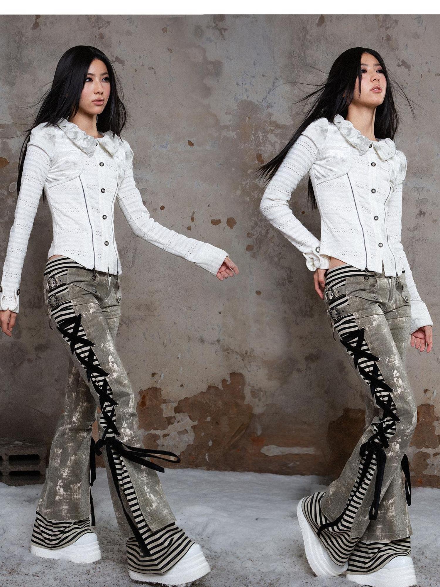 ARIADNAw Punk Revival Low Waist Contrast Stitch Denim