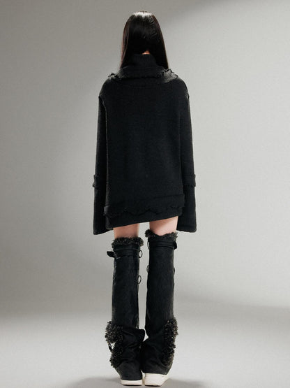ARIADNAw Punk Rock Anchor Print Fringe Turtleneck Sweater For Women