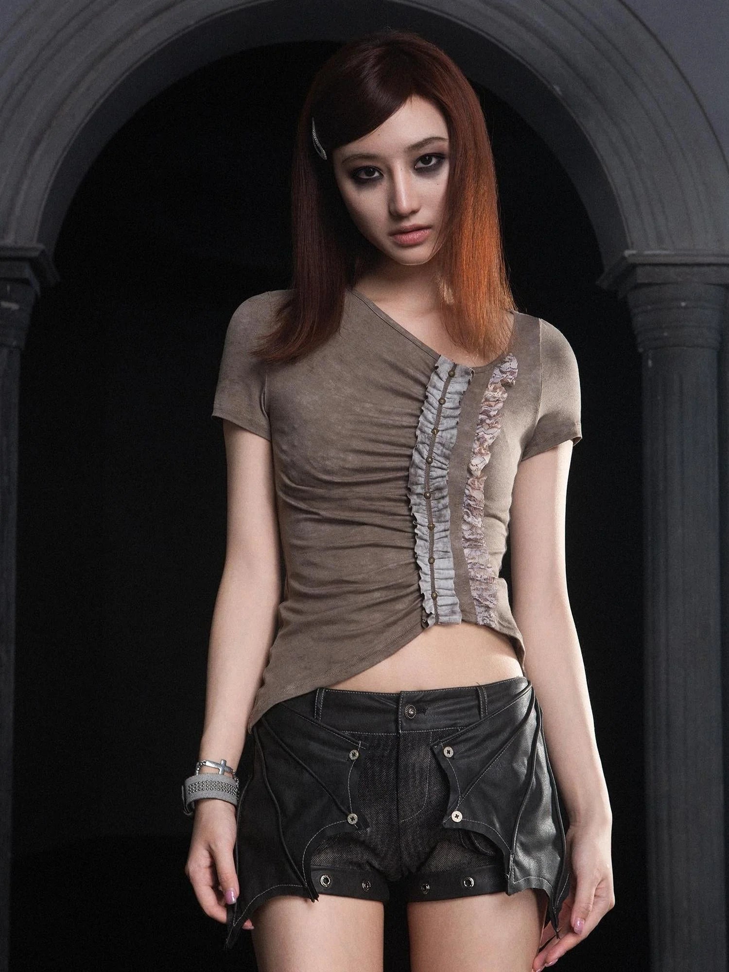 Punk Rock Batwing Denim Shorts Low Rise Slim Fit