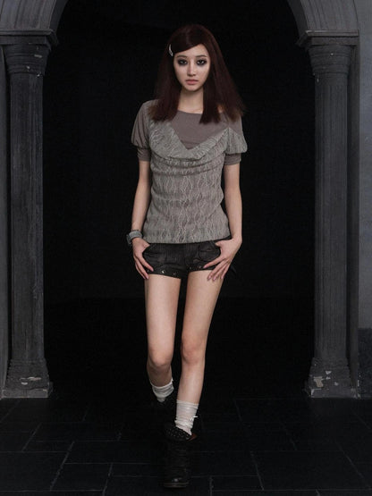 Punk Rock Batwing Denim Shorts Low Rise Slim Fit