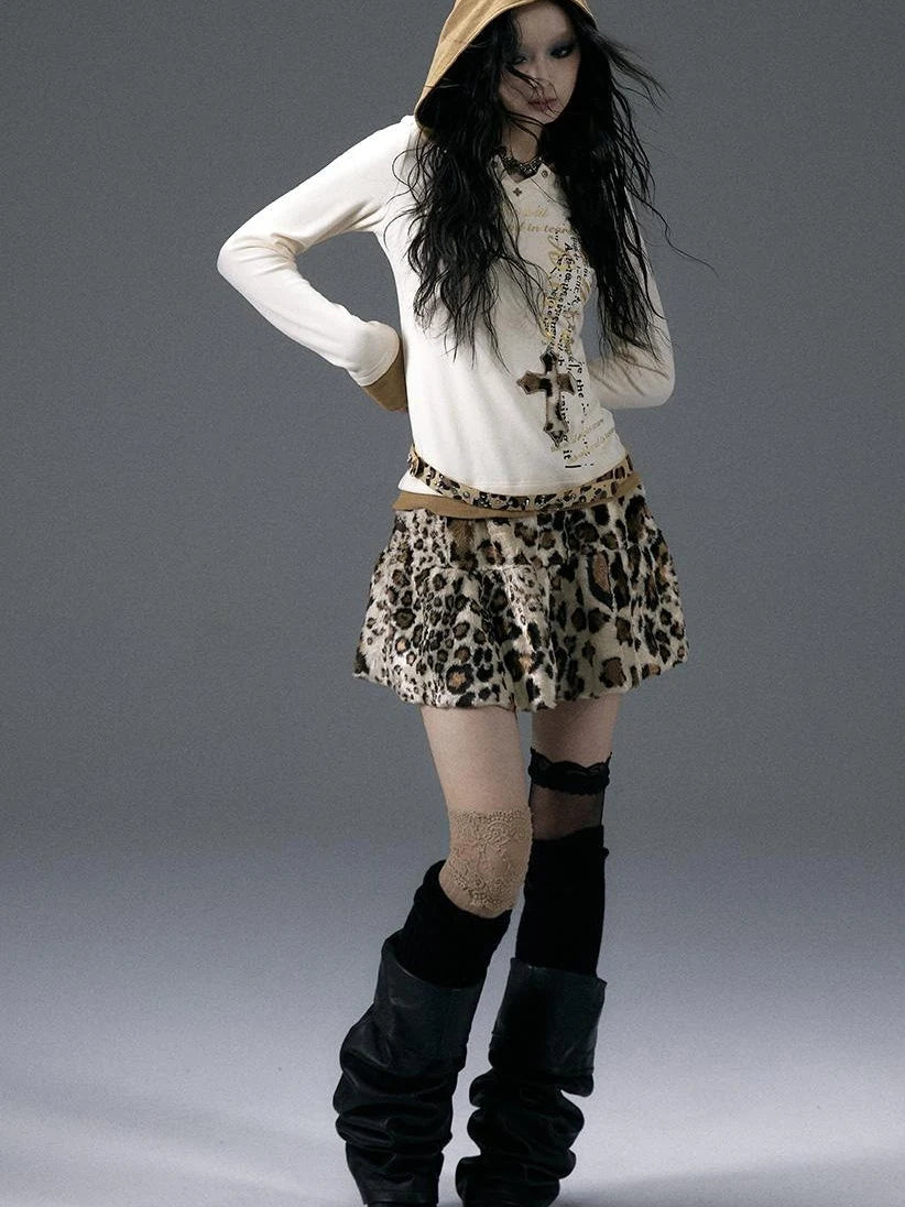 Punk Rock Furry Leopard Print Winter Fluffy Mini Skirt Dresses