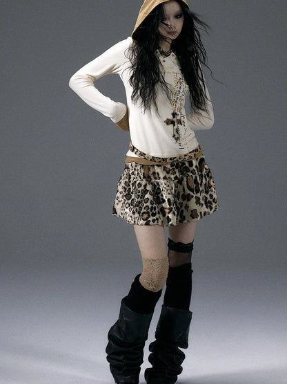 Punk Rock Furry Leopard Print Winter Fluffy Mini Skirt Dresses
