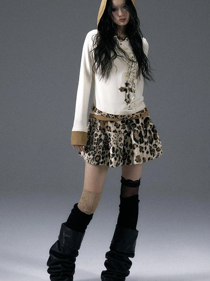 Punk Rock Furry Leopard Print Winter Fluffy Mini Skirt Dresses