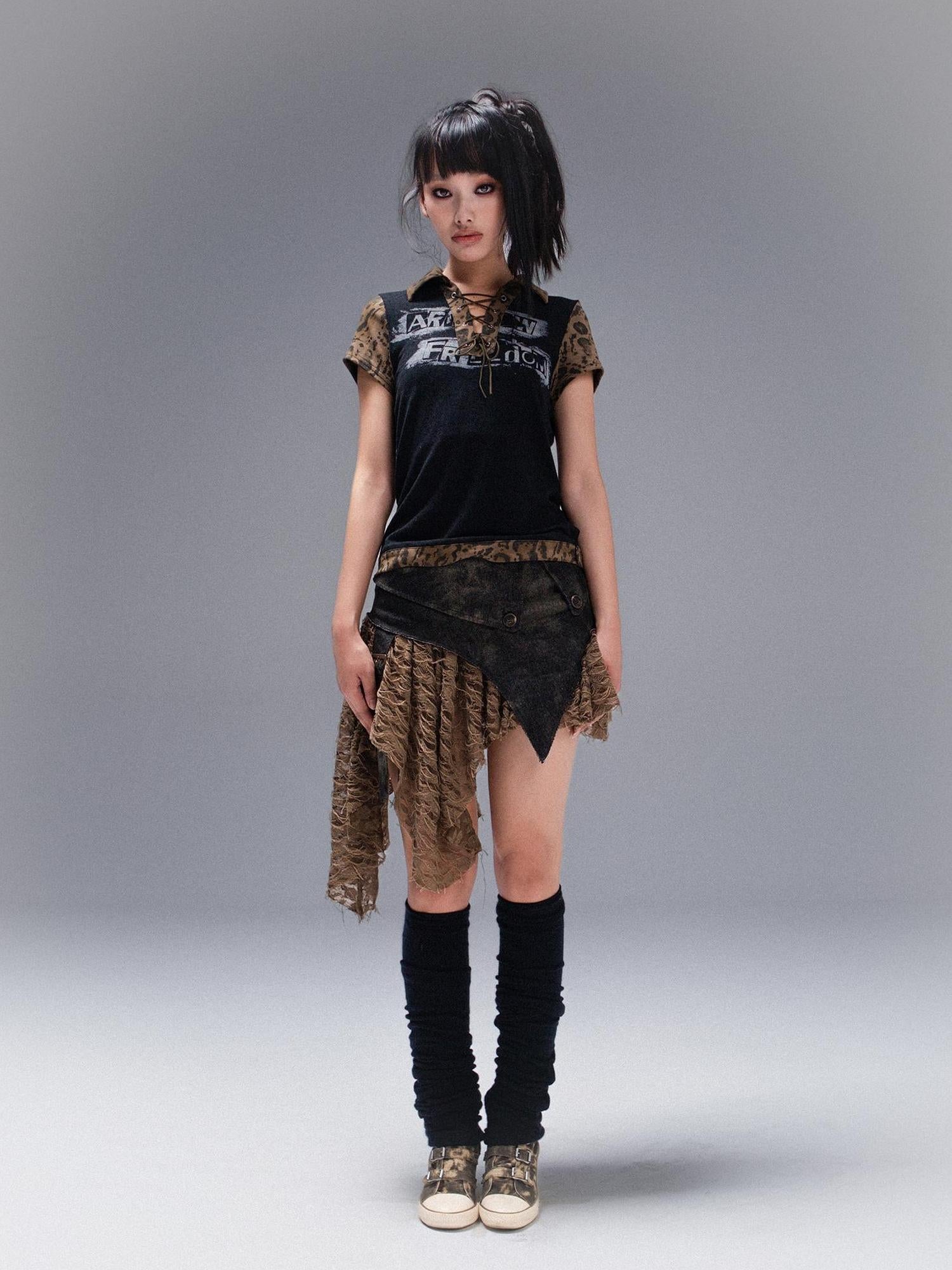 ARIADNAw Punk Rock Polo Tee Ariadnaw Print Summer Streetwear