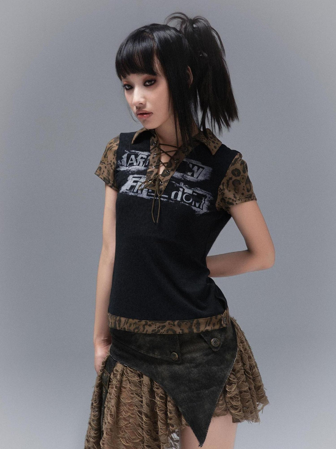 ARIADNAw Punk Rock Polo Tee Ariadnaw Print Summer Streetwear