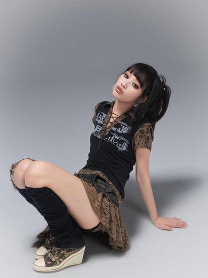 ARIADNAw Punk Rock Polo Tee Ariadnaw Print Summer Streetwear